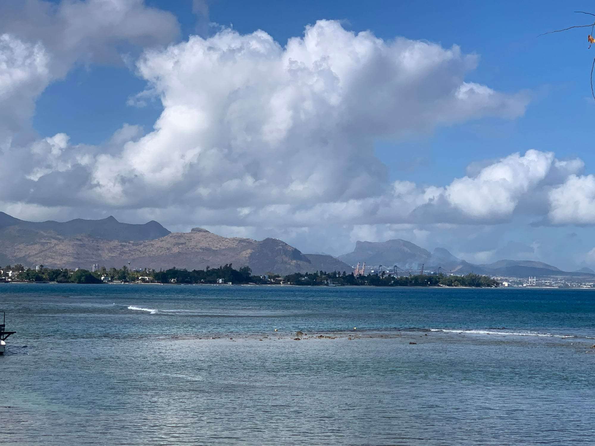 Port Louis bay with the mountain range beyond